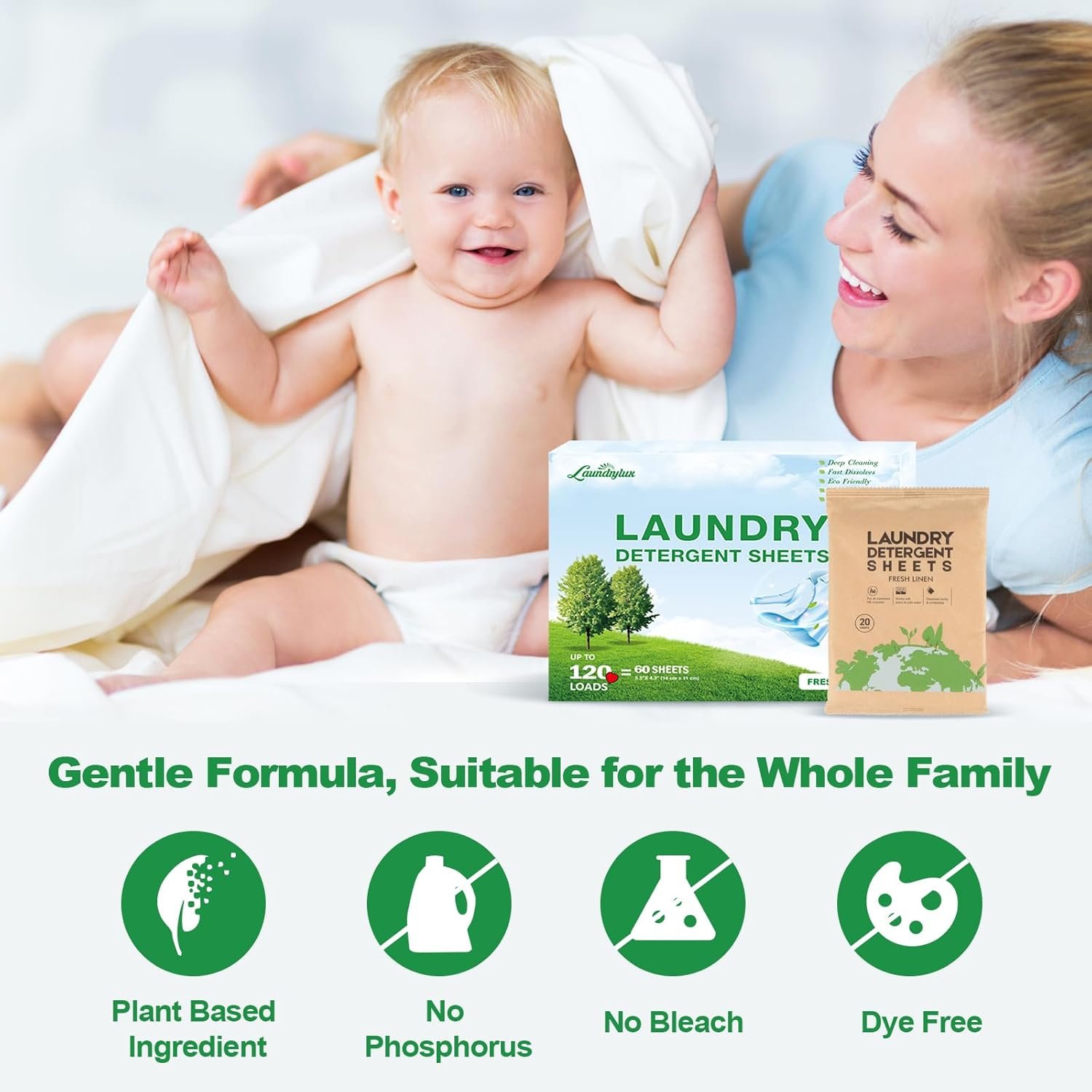 Laundry Detergent Sheet, Eco-Friendly & Hypoallergenic Wash Strips, Natural Ingredients, Ultra-Concentrated, Travel-Ready, No Plastic Jug- Fresh Scent, (120 Loads) 60 Sheets - Image 5