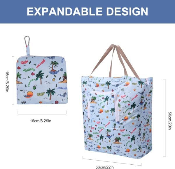 2 Pack Travel Laundry Bag with Handle and Drawstring, Expandable Foldable Dirty Clothes Bags with Hook and Zipper, 23*20 inch, Vacation - Image 3