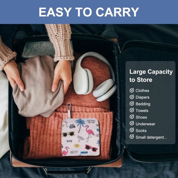 2 Pack Travel Laundry Bag with Handle and Drawstring, Expandable Foldable Dirty Clothes Bags with Hook and Zipper, 23*20 inch, Vacation - Image 7