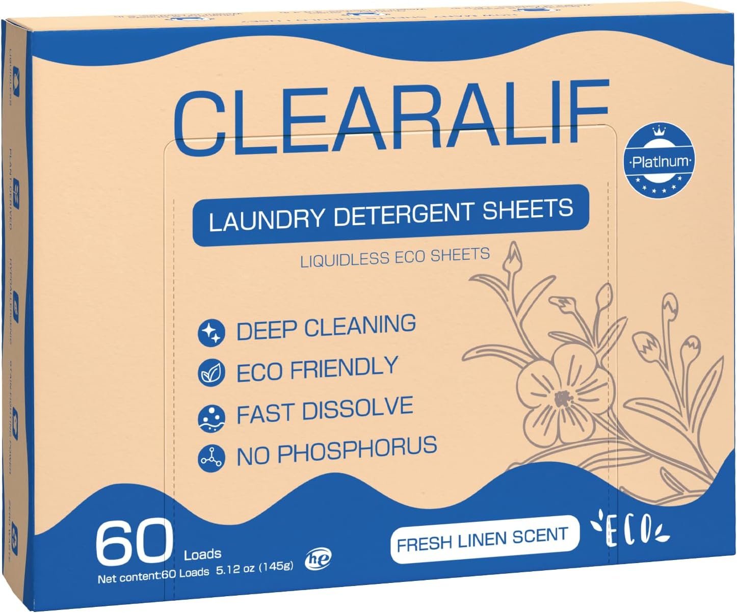 CROS 60 Loads Laundry Detergent Sheets Linen Scent, for Travel, Home, Apartment, Dorm, Laundry Detergent Strips Eco Friendly, Hypoallergenic, Liquidless Washing Supplies