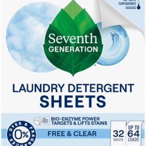 Seventh Generation Laundry Detergent Sheets 32ct Free & Clear Removes Tough Stains Safer for your family