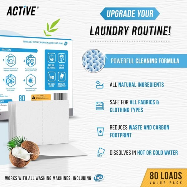 Laundry Detergent Sheets Eco Washing Strips - 80 Loads, Liquidless Fresh Scented Clothes Washer Sheet, Zero Waste Travel Laundry Strip, Dissolvable Space Saving Sheets for HE - Linen Scent - Image 2