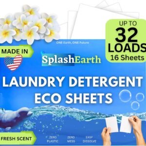 Travel Laundry Detergent Sheets Made in USA, Liquidless Washer Sheet, Eco Friendly Laundry Sheets Detergent, Hypoallergenic Non Toxic (FRESH SCENT-32 LOADS)