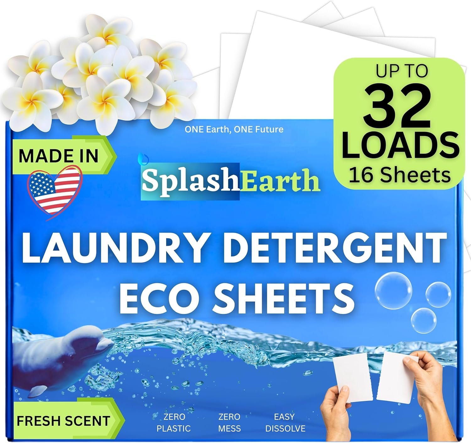 Travel Laundry Detergent Sheets Made in USA, Liquidless Washer Sheet, Eco Friendly Laundry Sheets Detergent, Hypoallergenic Non Toxic (FRESH SCENT-32 LOADS)