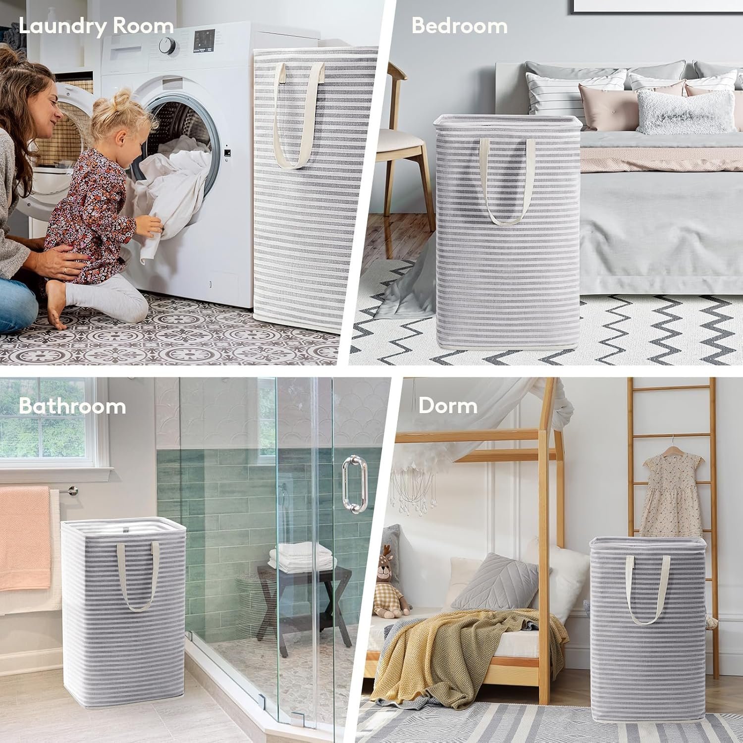 Lifewit 2 Pack Laundry Hamper Large Collapsible Laundry Baskets, Freestanding Waterproof Clothes Hamper with Easy Carry Handles in Laundry Room Bedroom Bathroom College Dorm for Adults, Grey, 2 x 80L - Image 7