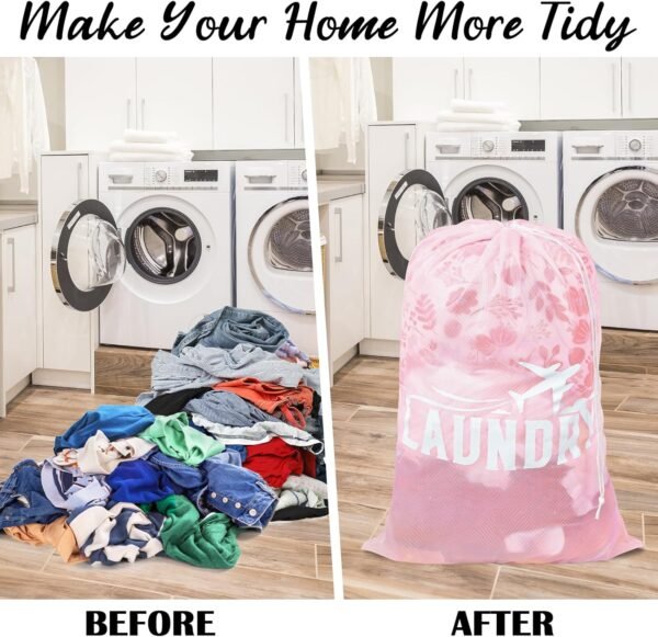 2 Pack Large Mesh Laundry Bag, Heavy Duty Laundry Bags with Drawstring, Laundry Hamper Liner, Machine Washable, for Travel, Storage, Sports, Dorms and Apartment Dwellers, 24 x 36 Inches (Pink+Green) - Image 6