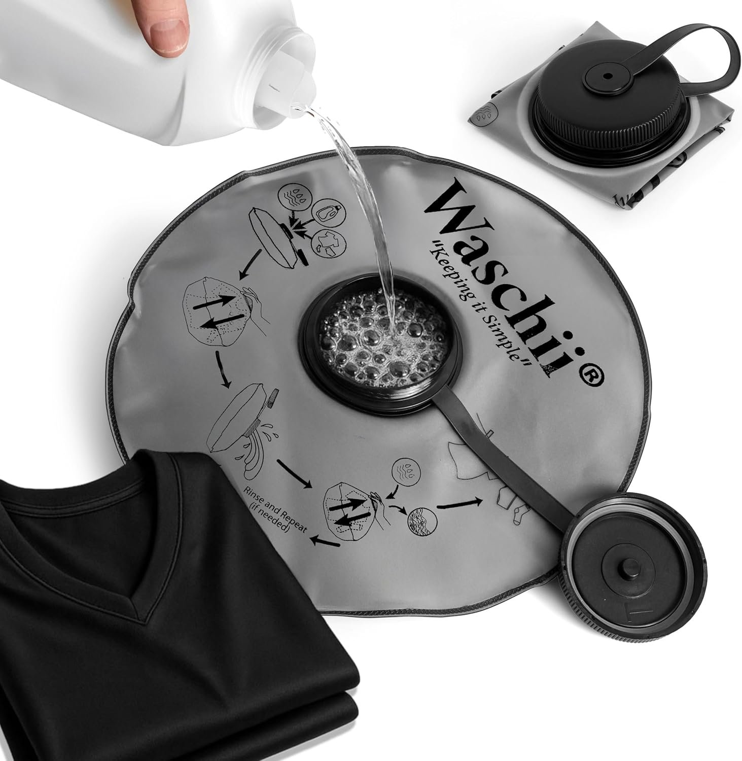 Waschii Pocket-Sized Travel Clothes Washer for Camping, Hostels & Vanlife – Compact, Leakproof, Eco-Friendly – No Power or Sink Needed
