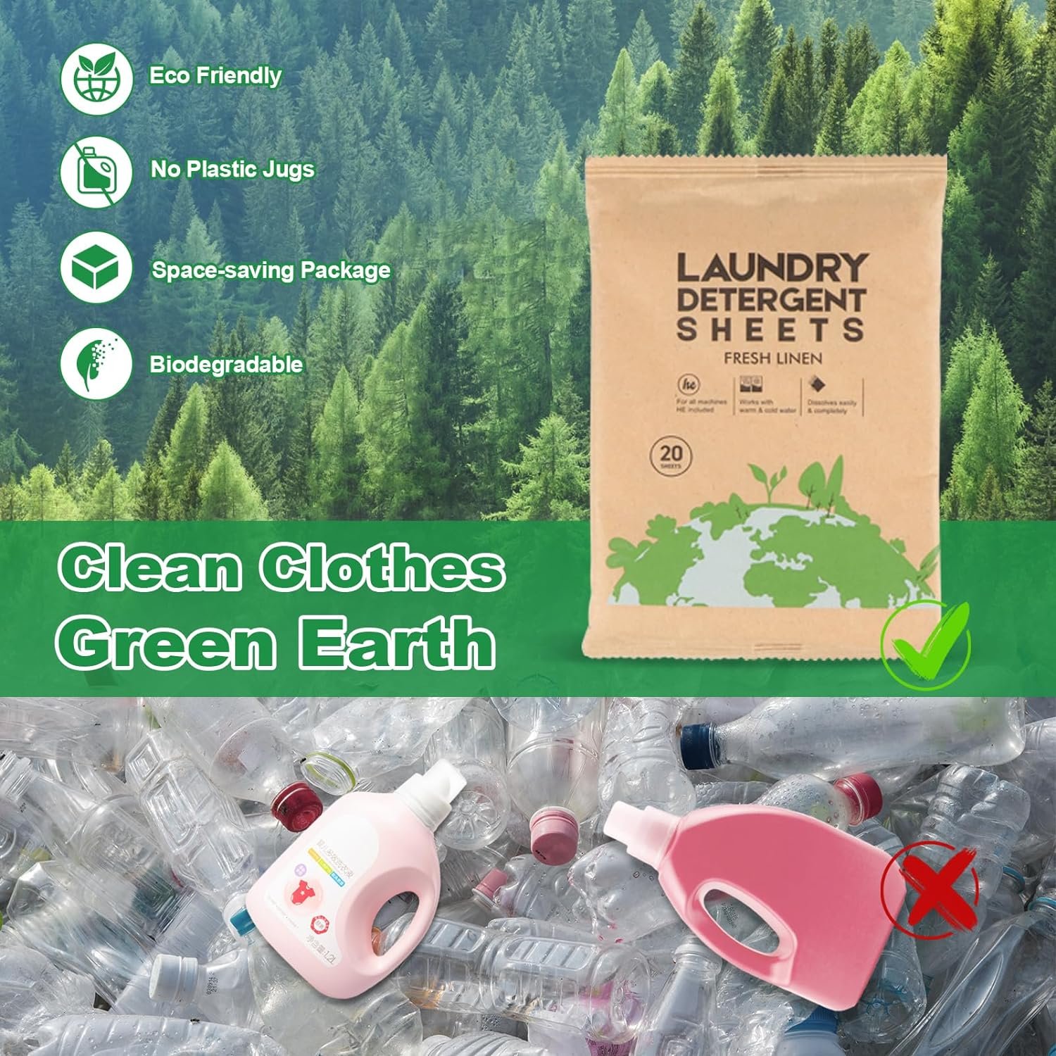 Laundry Detergent Sheet, Eco-Friendly & Hypoallergenic Wash Strips, Natural Ingredients, Ultra-Concentrated, Travel-Ready, No Plastic Jug- Fresh Scent, (120 Loads) 60 Sheets - Image 4