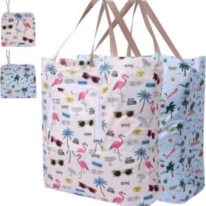 2 Pack Travel Laundry Bag with Handle and Drawstring, Expandable Foldable Dirty Clothes Bags with Hook and Zipper, 23*20 inch, Vacation