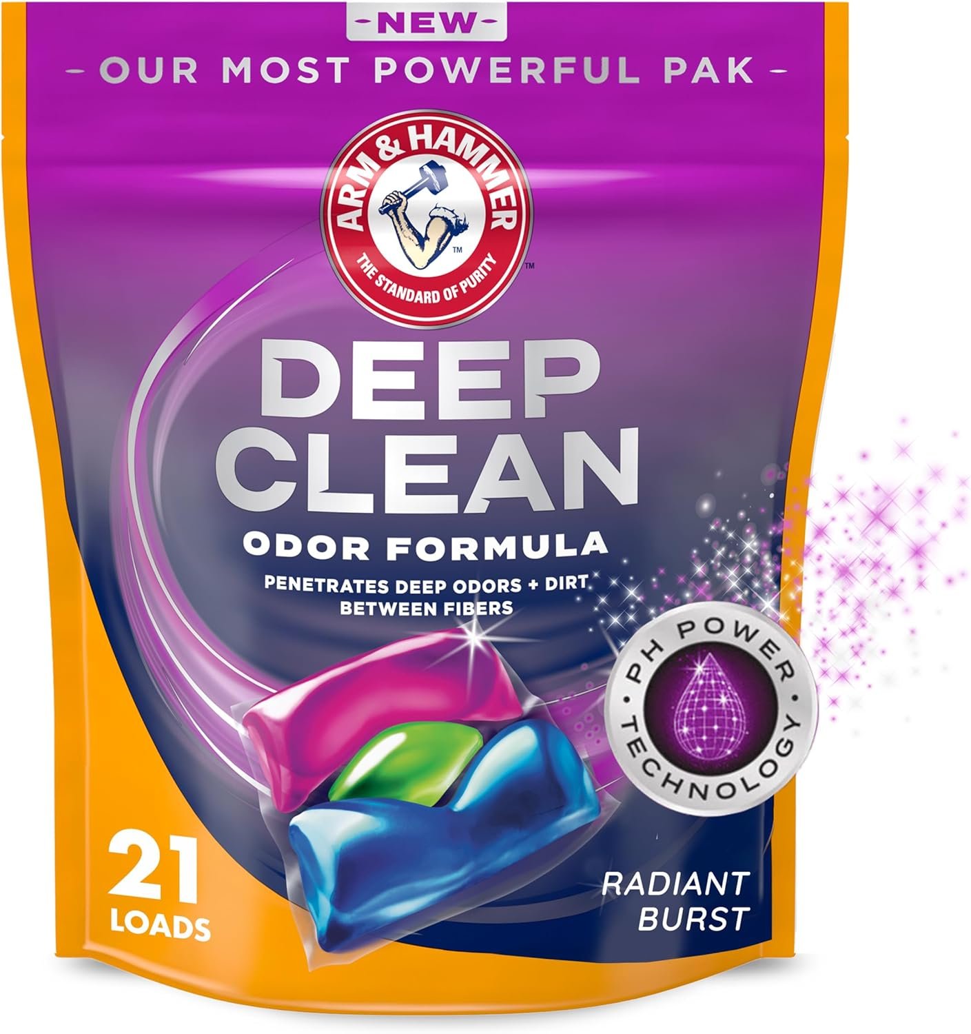ARM & HAMMER Deep Clean Odor Formula Laundry Detergent Power Paks, 21 ct.