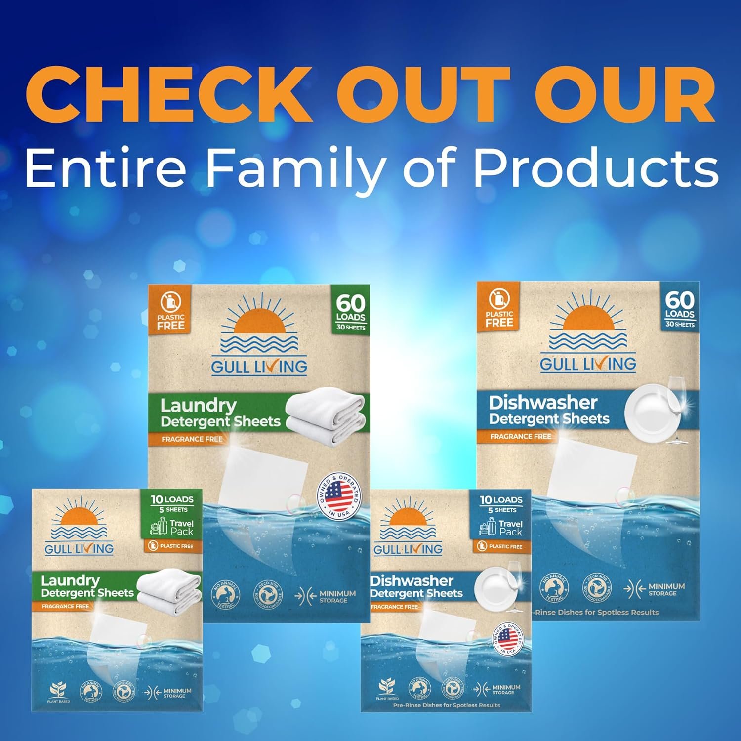 Gull Living Laundry Detergent Sheets For Travel - Eco-Friendly, Plant-Based Hypoallergenic Laundry detergent - Dissolves Quickly, Removes Stains & Odors - Laundry Soap Sheets - Fragrance Free 10 Loads - Image 8