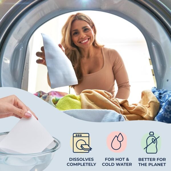 Miss Mouth's Messy Eater Laundry Detergent Sheets - Laundry Detergent, Hypoallergenic, Sensitive Skin Safe, Pediatrician and Dermatologist Tested, Fragrance Free, Travel Friendly, 60 loads - Image 2