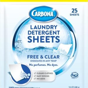 Carbona Laundry Detergent Sheets | Eco-Friendly Washing Detergent | Up to 50 Loads (25 Sheets) | Stain Remover | No Perfume or Dyes | Free & Clear
