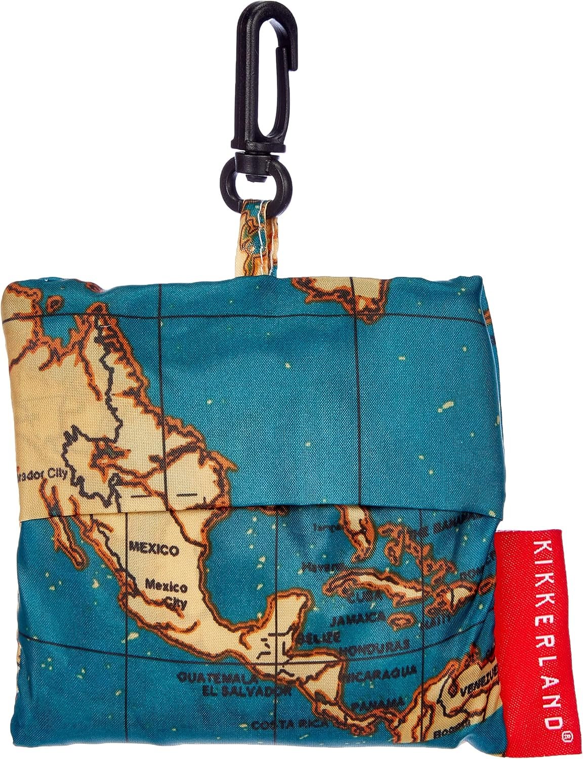 Kikkerland Travel-Size Laundry Bag, World Map Design Heavy Duty Laundry Bag, Polyester, Built-in Pouch, Inner Loop and Carabineer, Multicolor - Image 3