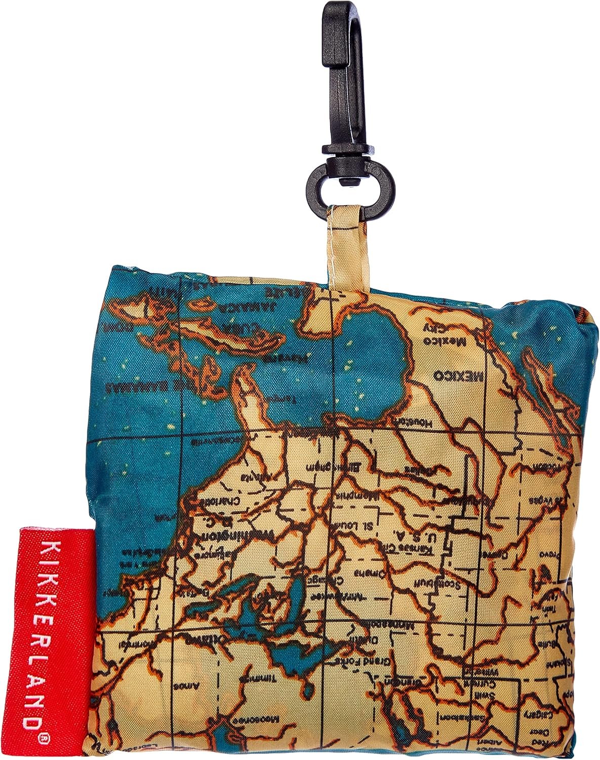 Kikkerland Travel-Size Laundry Bag, World Map Design Heavy Duty Laundry Bag, Polyester, Built-in Pouch, Inner Loop and Carabineer, Multicolor - Image 4