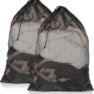 2 Pack Mesh Laundry Bags, 23 x 34 Inches Heavy Duty Mesh Laundry Bag, Large Laundry Drawstring Bag for College, Dorm, Travel, Family and Apartment Dwellers, Black