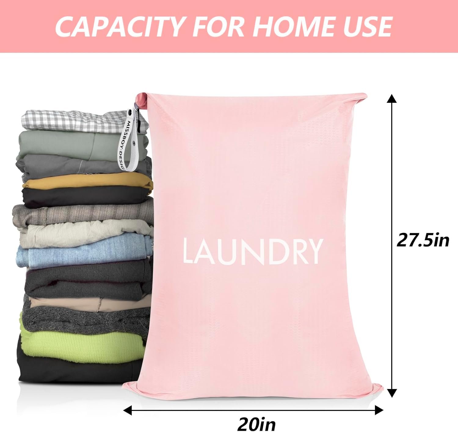 MissBoy Laundry Bag, Nylon Dirty Clothes Storage Bag, Splash-proof Travel Camping Laundry Bags with Zip, Lightweight Foldable Swimming Dry Wet Bag - Image 2