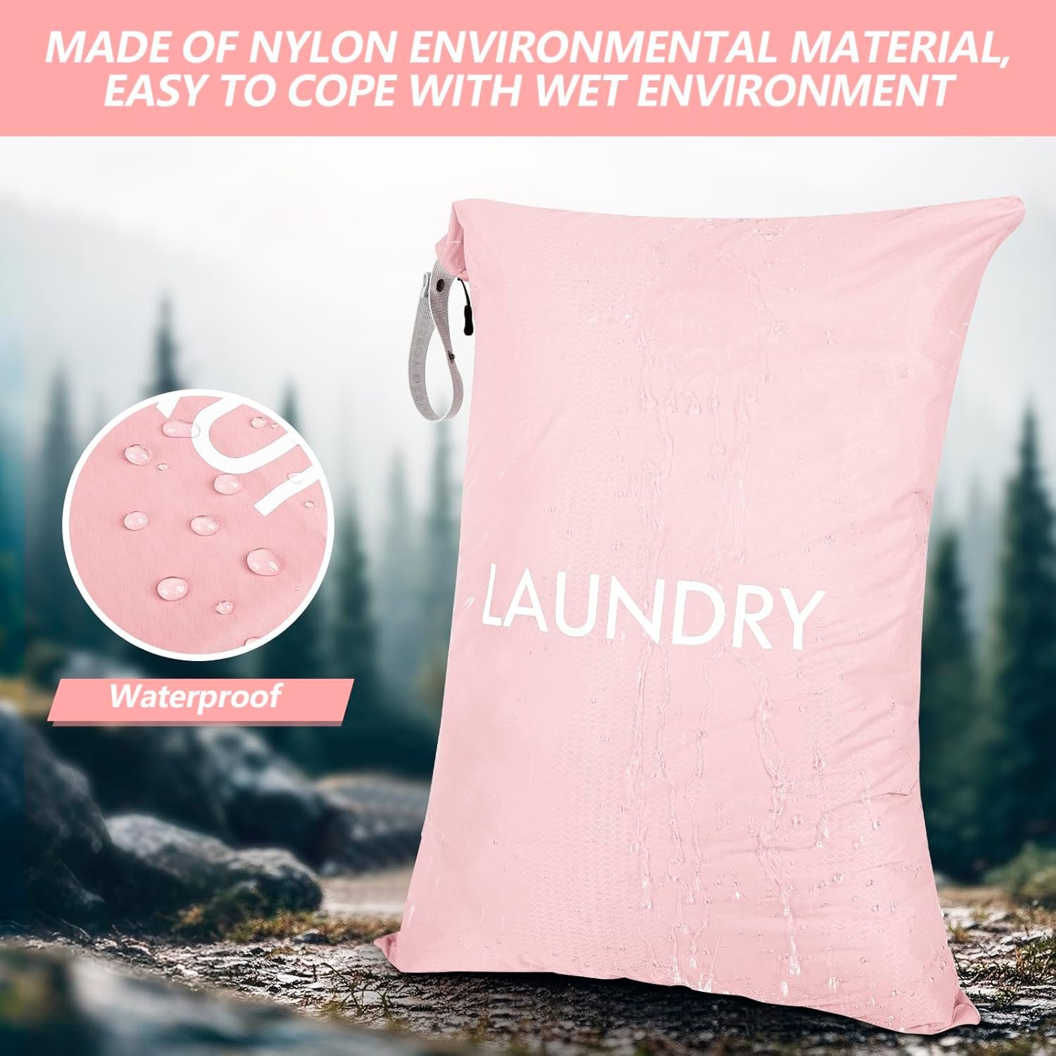 MissBoy Laundry Bag, Nylon Dirty Clothes Storage Bag, Splash-proof Travel Camping Laundry Bags with Zip, Lightweight Foldable Swimming Dry Wet Bag - Image 4