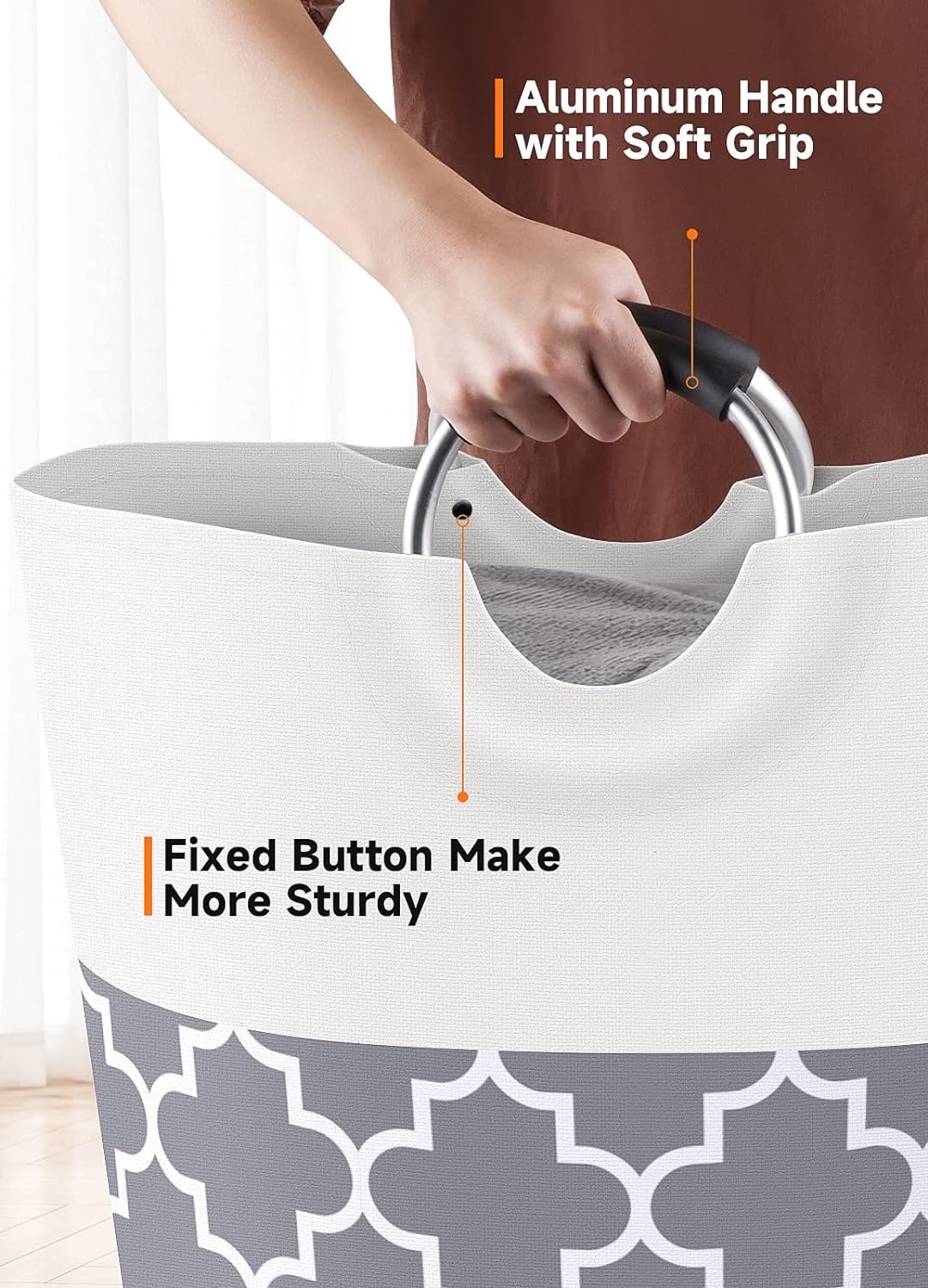 Large Laundry Basket Laundry Hamper Bag Washing Bin Clothes Bag Collapsible Tall With Handles Waterproof Travel Bathroom College Essentials Storage For College Dorm, Family (Grey)82L - Image 4
