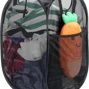 HOUSE AGAIN Mesh Popup Laundry Hamper, [Reinforced] Collapsible Laundry Basket, Foldable Pop Up Hamper with Durable Handles, Easy to Open and Fold for Dorm, Laundry Room, Bedroom, Travel, (Black)